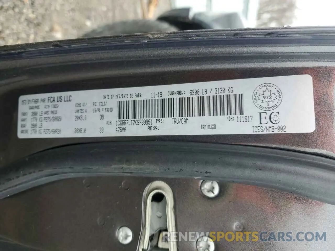 12 Photograph of a damaged car 1C6RR7LT7KS739991 RAM 1500 2019