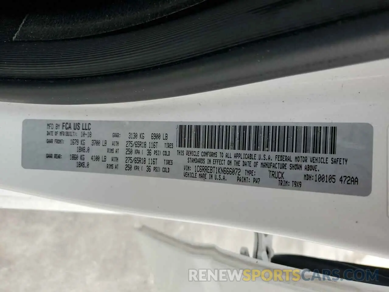 12 Photograph of a damaged car 1C6RREBT1KN666072 RAM 1500 2019