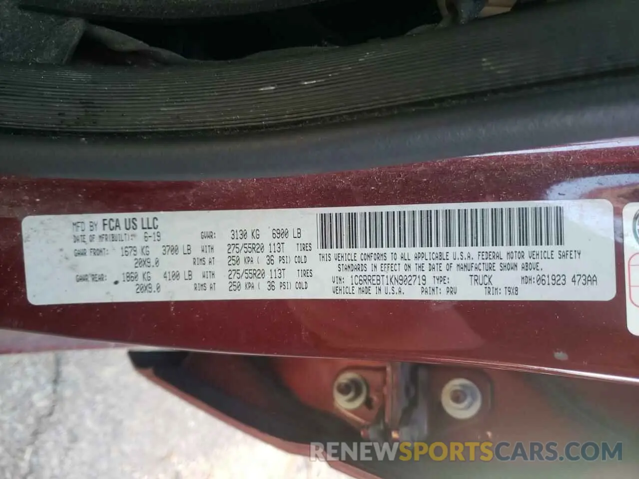 12 Photograph of a damaged car 1C6RREBT1KN902719 RAM 1500 2019