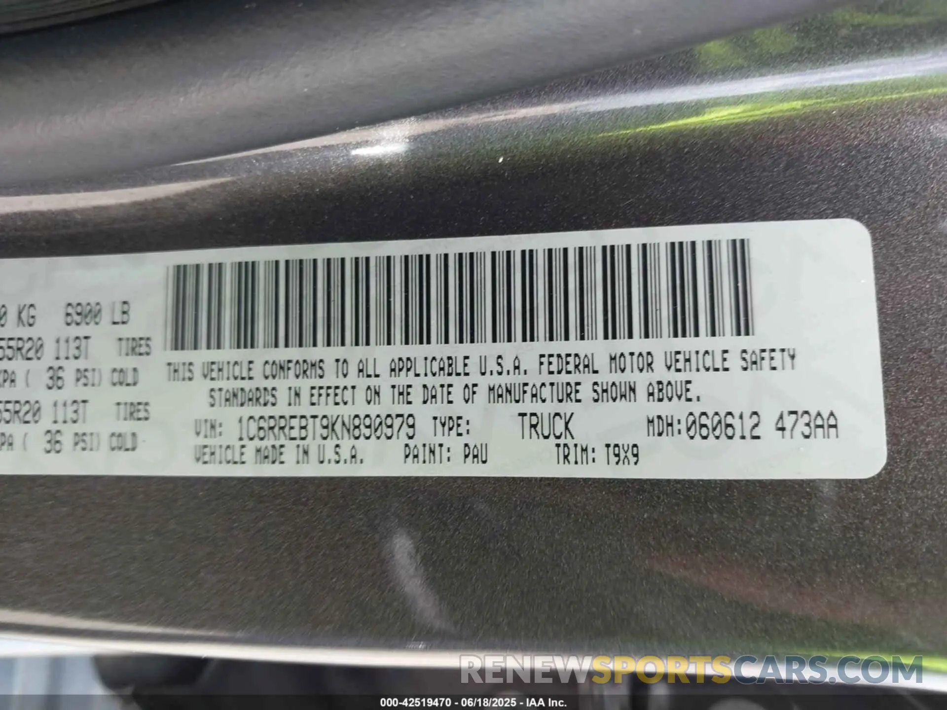 9 Фотография поврежденного автомобиля 1C6RREBT9KN890979 RAM 1500 2019