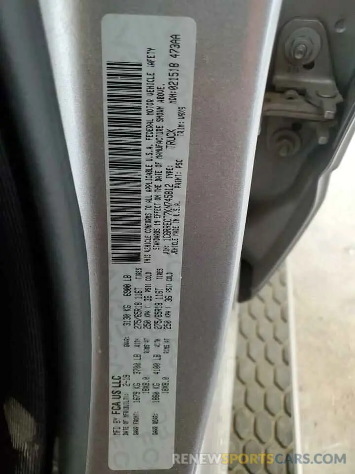 12 Photograph of a damaged car 1C6RRECT7KN745812 RAM 1500 2019