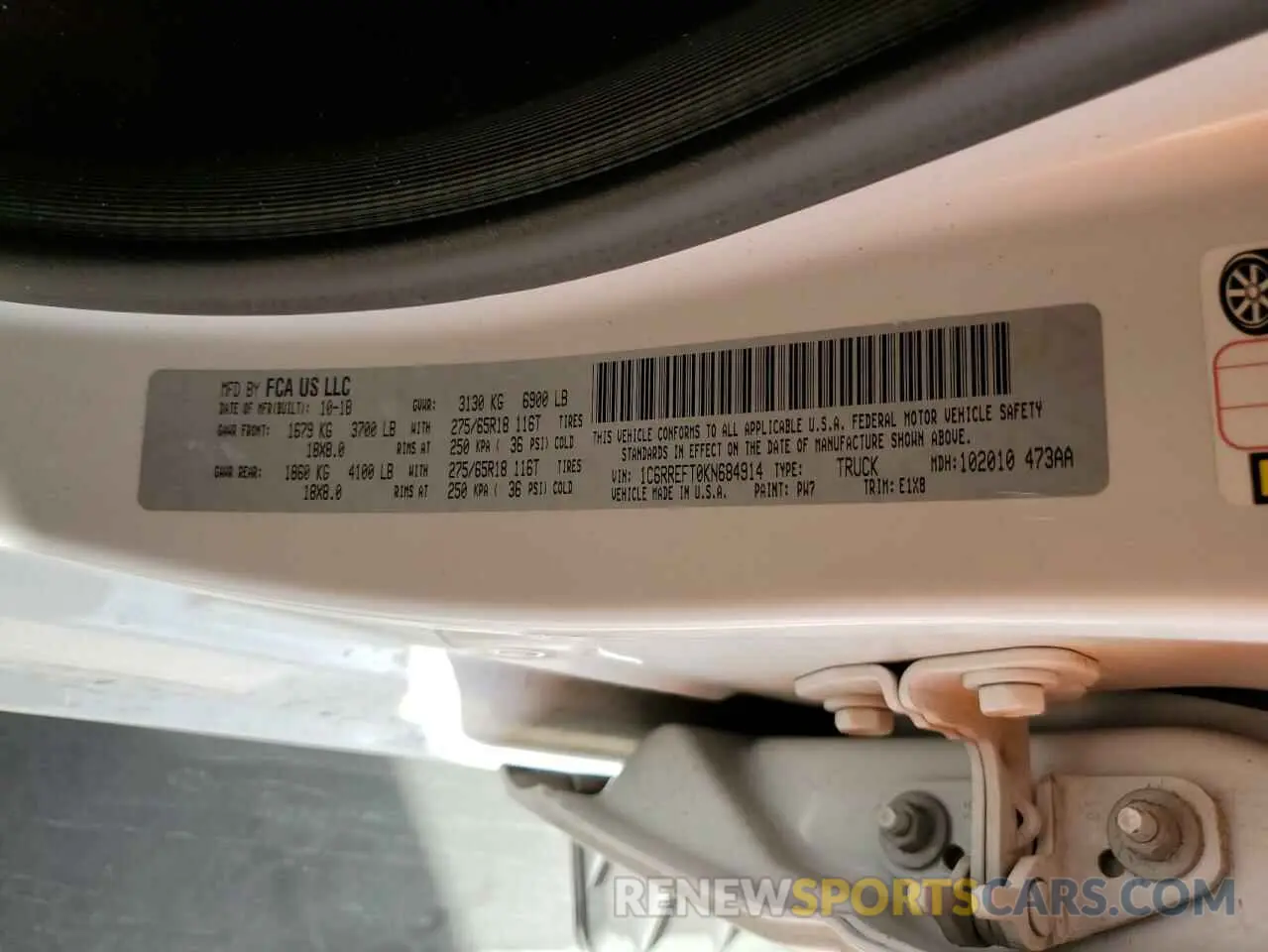 12 Фотография поврежденного автомобиля 1C6RREFT0KN684914 RAM 1500 2019