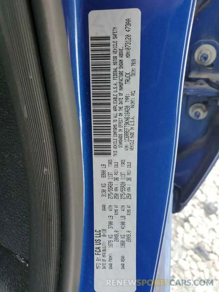 13 Photograph of a damaged car 1C6RREFT9KN616420 RAM 1500 2019