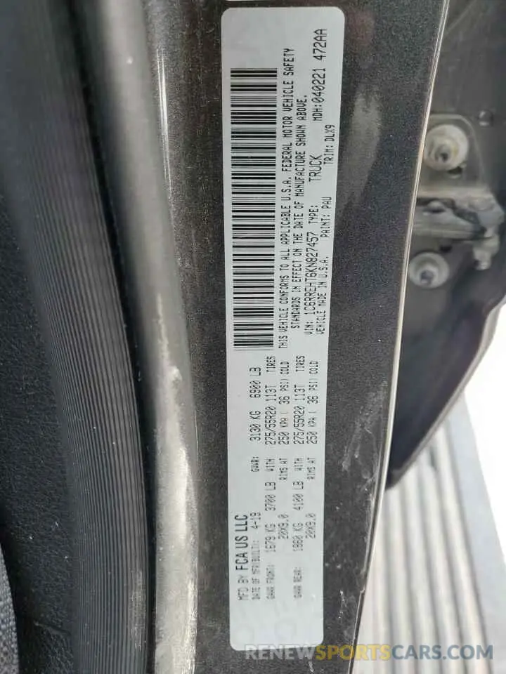 12 Photograph of a damaged car 1C6RREHT6KN827457 RAM 1500 2019
