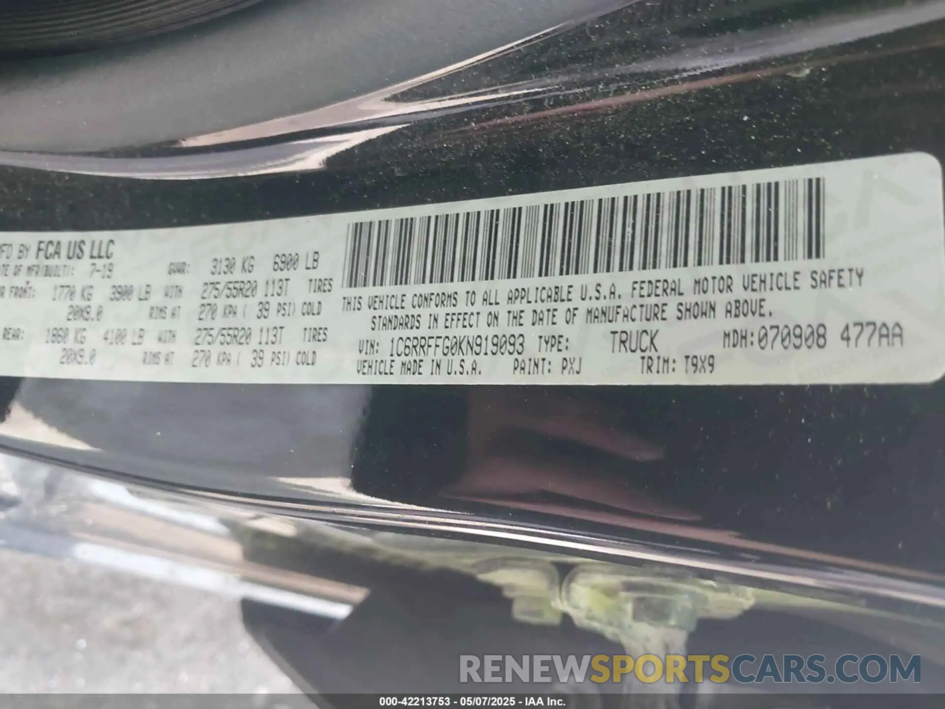9 Фотография поврежденного автомобиля 1C6RRFFG0KN919093 RAM 1500 2019