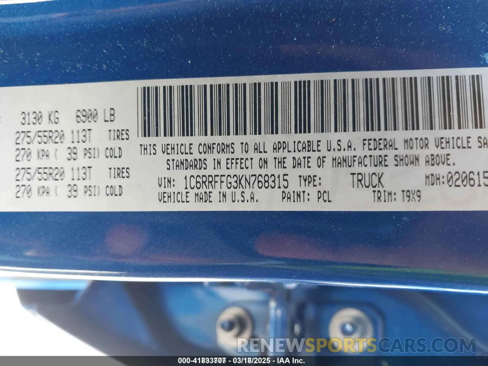 9 Photograph of a damaged car 1C6RRFFG3KN768315 RAM 1500 2019