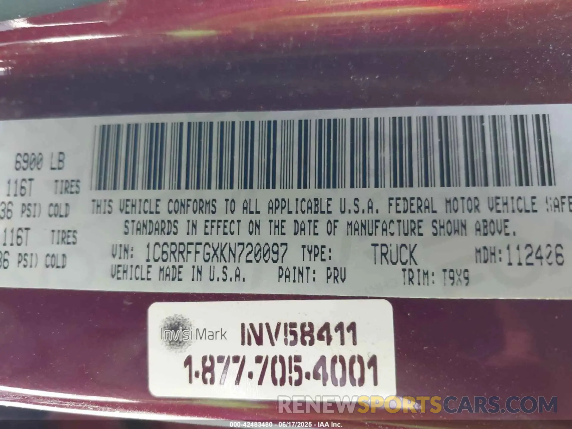 9 Фотография поврежденного автомобиля 1C6RRFFGXKN720097 RAM 1500 2019