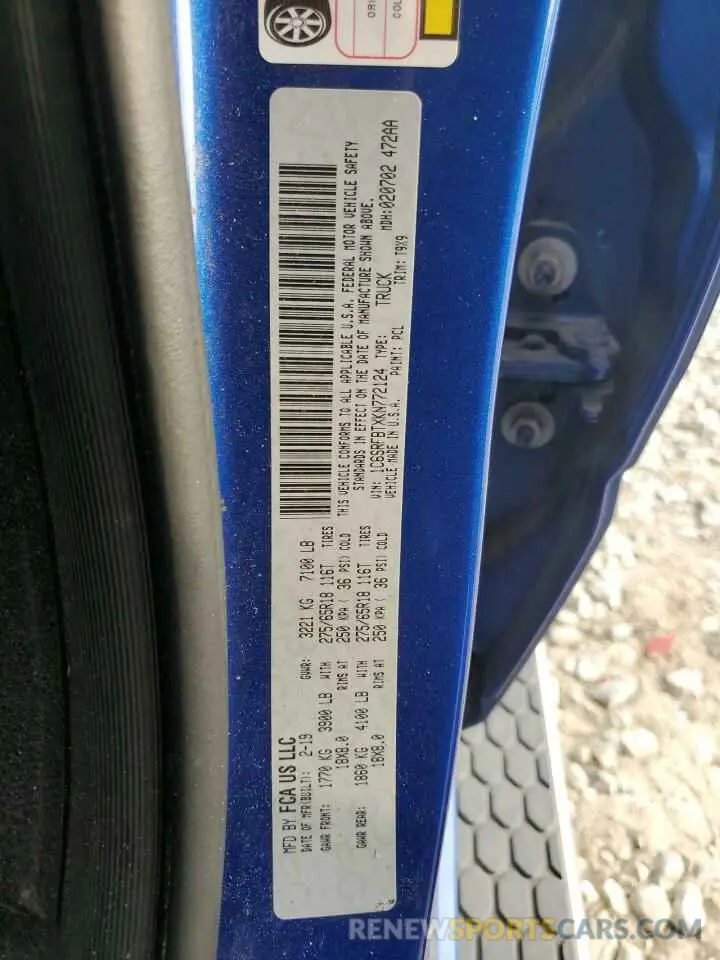 12 Фотография поврежденного автомобиля 1C6SRFBTXKN772124 RAM 1500 2019