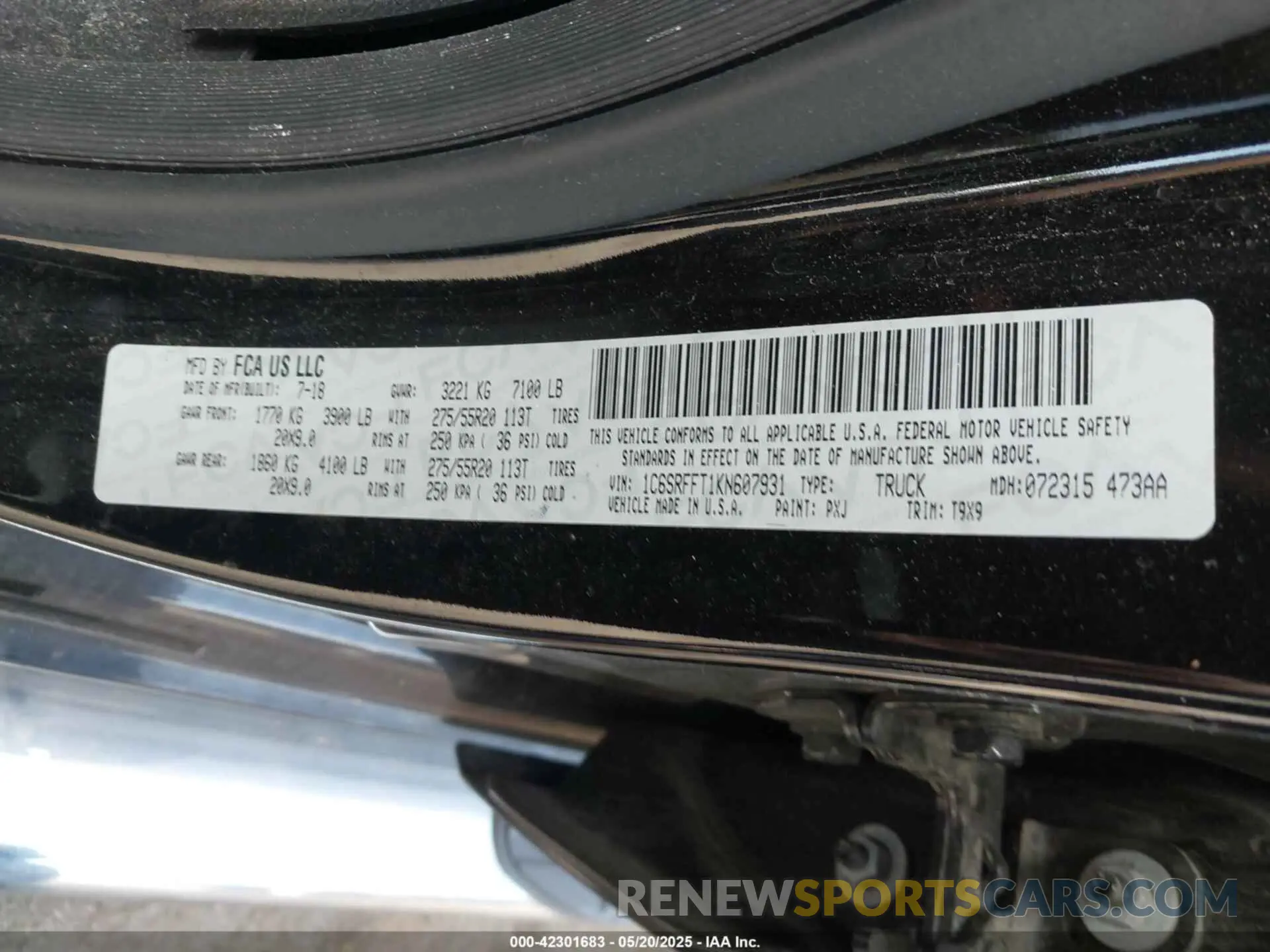 9 Фотография поврежденного автомобиля 1C6SRFFT1KN607931 RAM 1500 2019