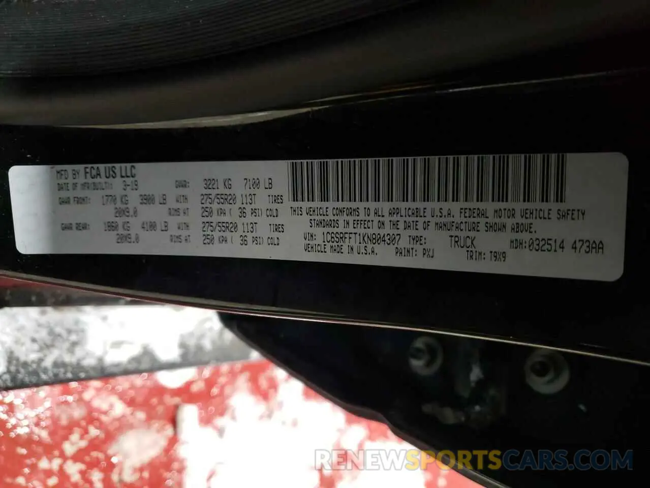 13 Фотография поврежденного автомобиля 1C6SRFFT1KN804307 RAM 1500 2019