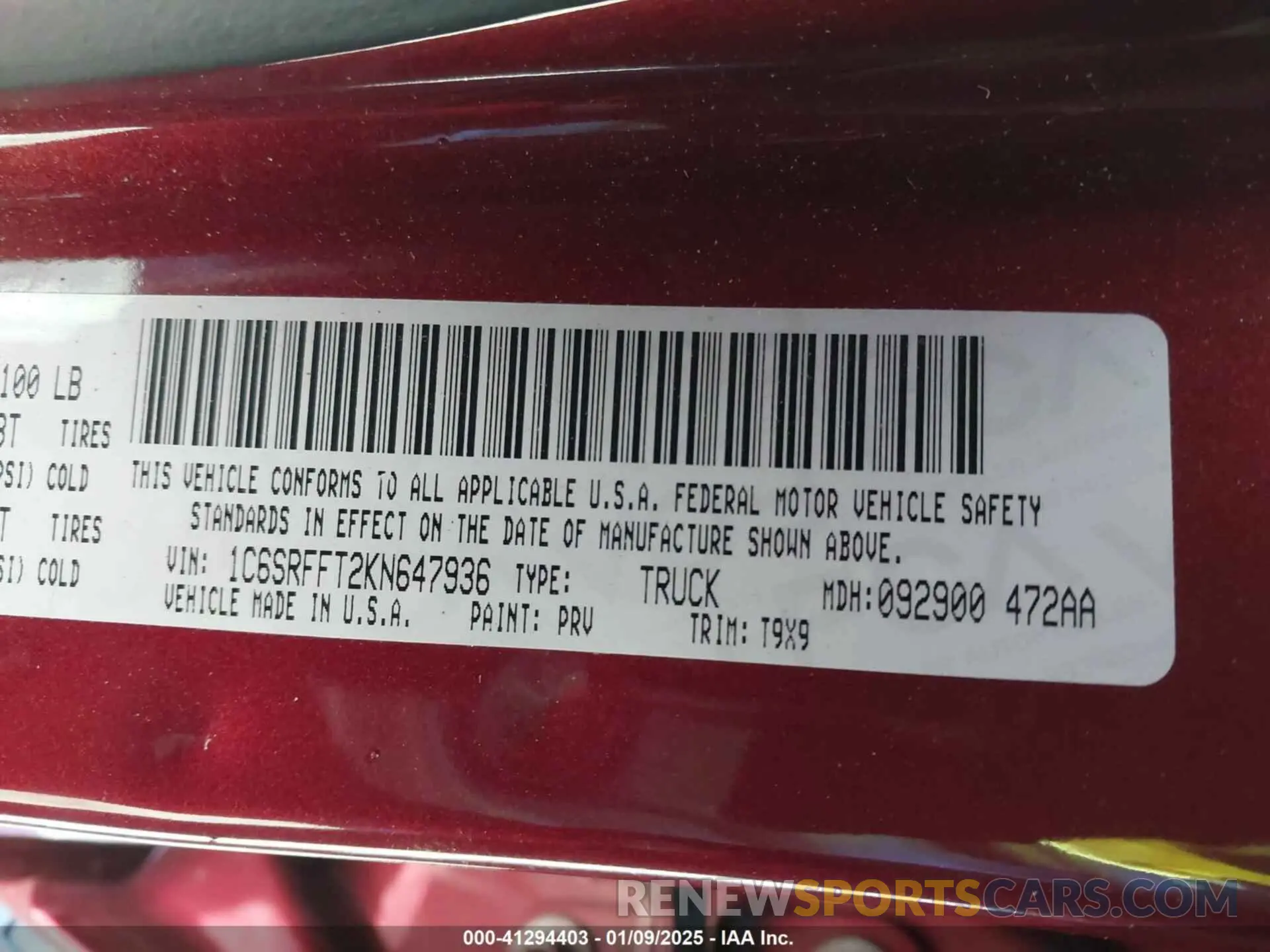9 Фотография поврежденного автомобиля 1C6SRFFT2KN647936 RAM 1500 2019