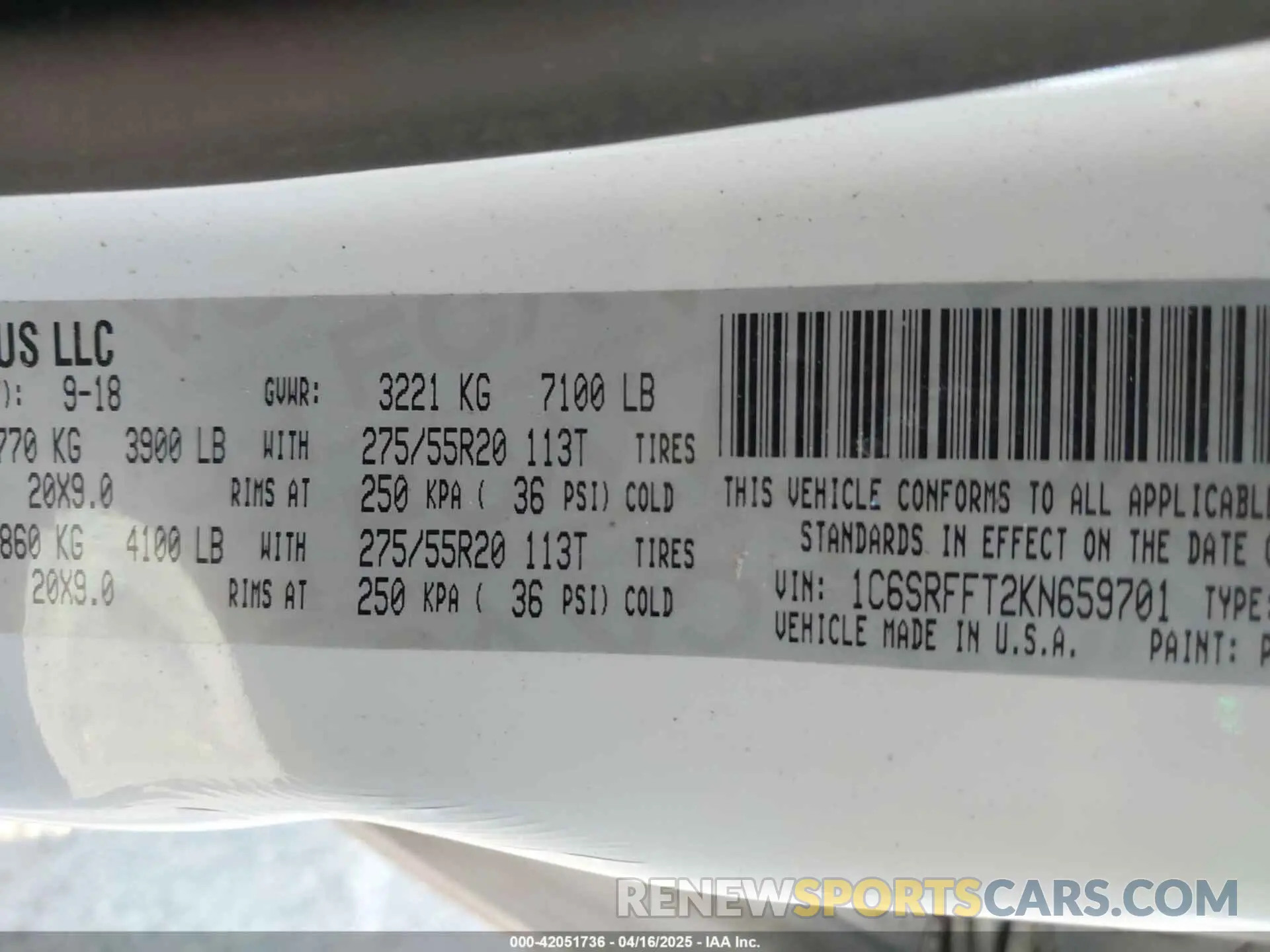 9 Фотография поврежденного автомобиля 1C6SRFFT2KN659701 RAM 1500 2019