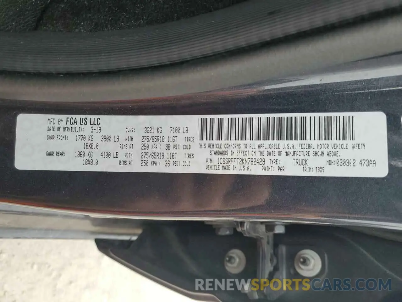 12 Photograph of a damaged car 1C6SRFFT2KN782429 RAM 1500 2019