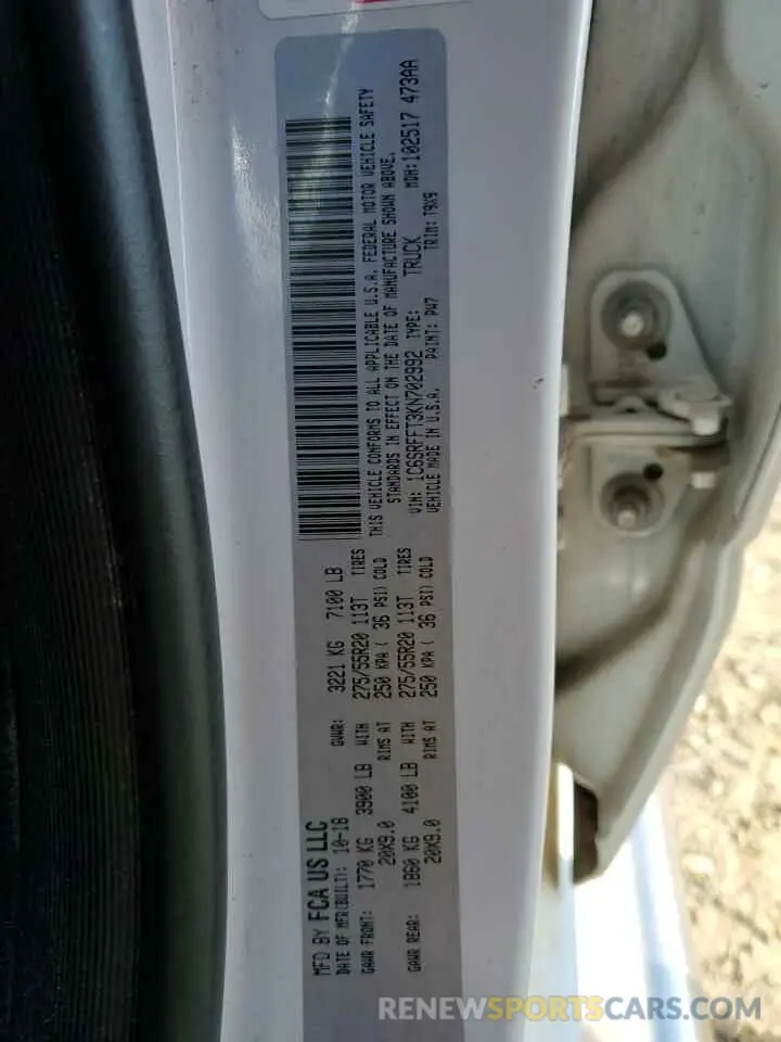 14 Фотография поврежденного автомобиля 1C6SRFFT3KN702992 RAM 1500 2019
