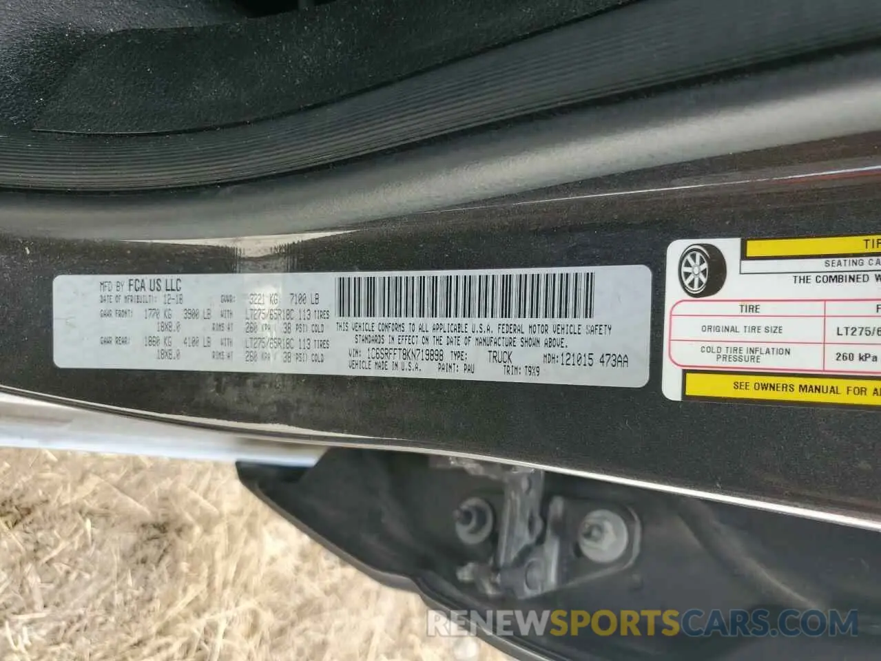 12 Фотография поврежденного автомобиля 1C6SRFFT8KN719898 RAM 1500 2019