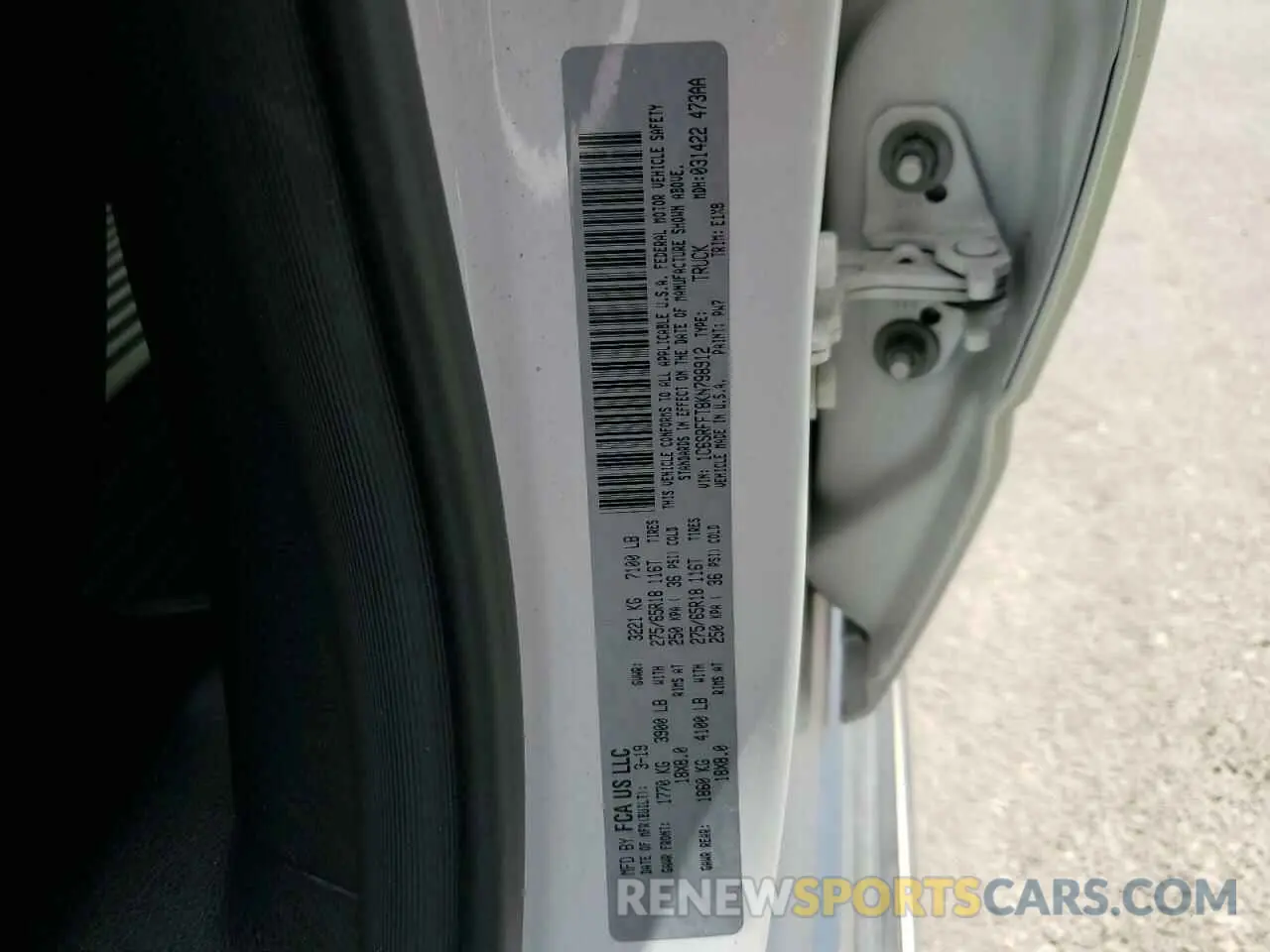 12 Фотография поврежденного автомобиля 1C6SRFFT8KN798912 RAM 1500 2019