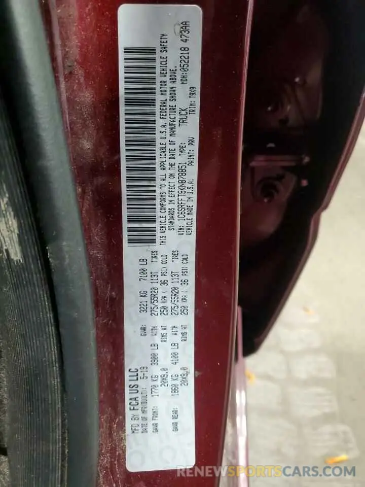 12 Фотография поврежденного автомобиля 1C6SRFFT9KN878851 RAM 1500 2019
