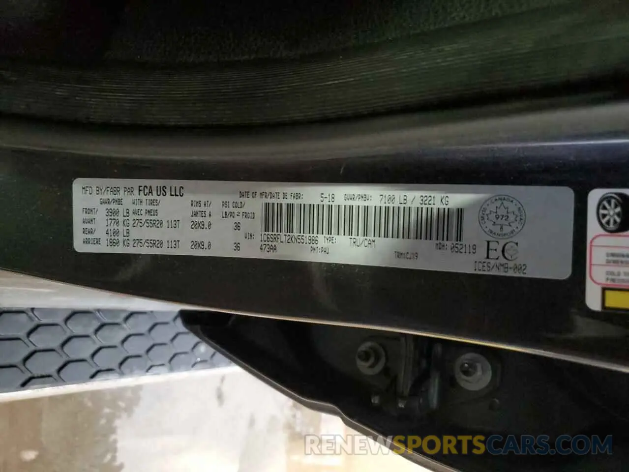 12 Фотография поврежденного автомобиля 1C6SRFLT2KN551986 RAM 1500 2019