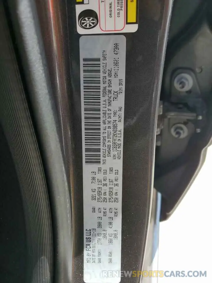 12 Фотография поврежденного автомобиля 1C6SRFRT2KN698574 RAM 1500 2019