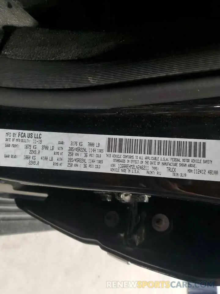 12 Фотография поврежденного автомобиля 1C6RREHM2LN246211 RAM 1500 2020