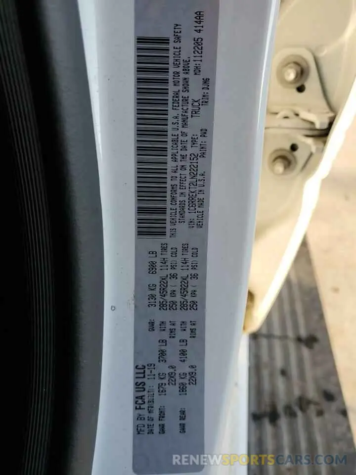 12 Photograph of a damaged car 1C6RREKT2LN222152 RAM 1500 2020