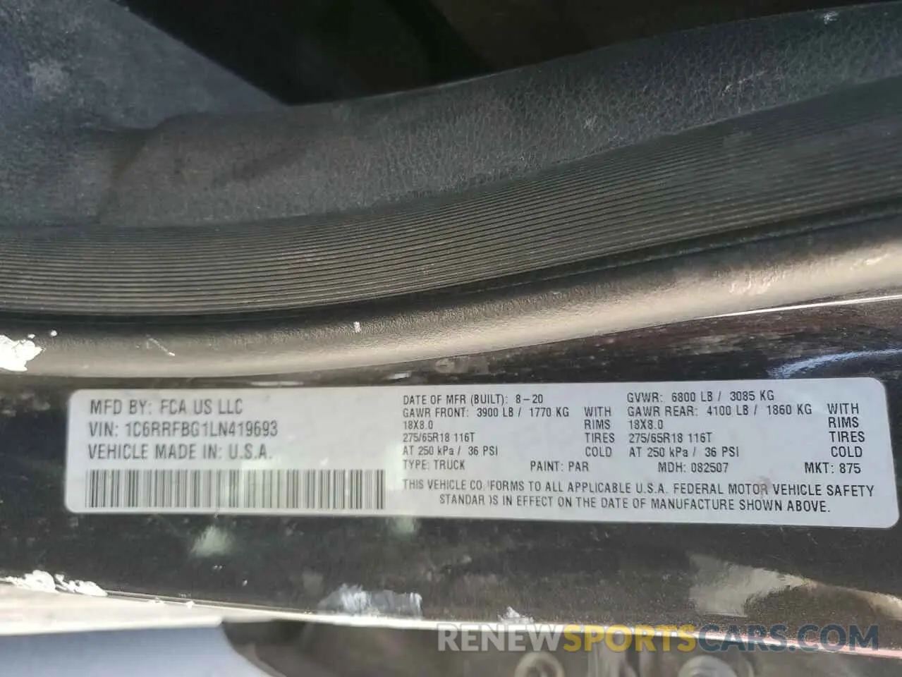 12 Фотография поврежденного автомобиля 1C6RRFBG1LN419693 RAM 1500 2020