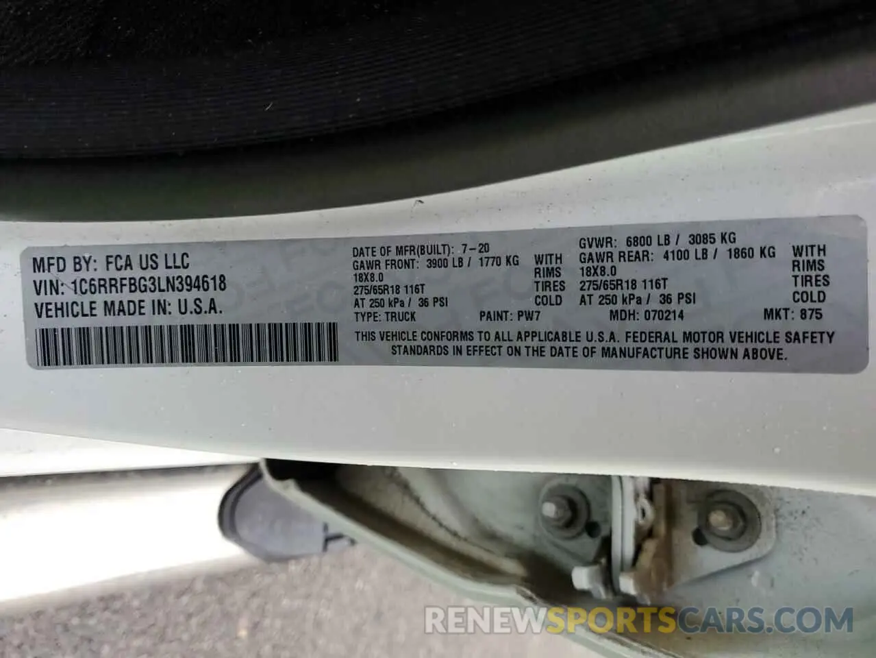 13 Фотография поврежденного автомобиля 1C6RRFBG3LN394618 RAM 1500 2020