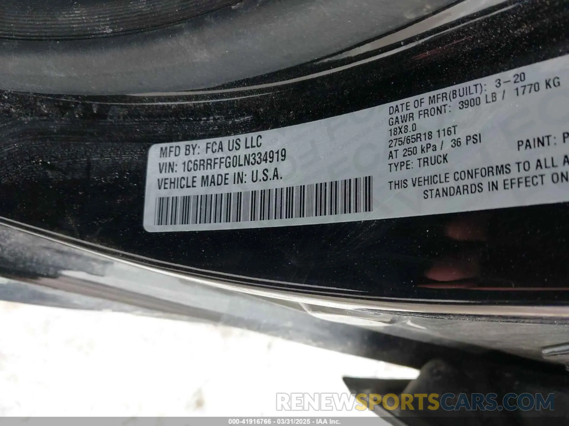 9 Фотография поврежденного автомобиля 1C6RRFFG0LN334919 RAM 1500 2020