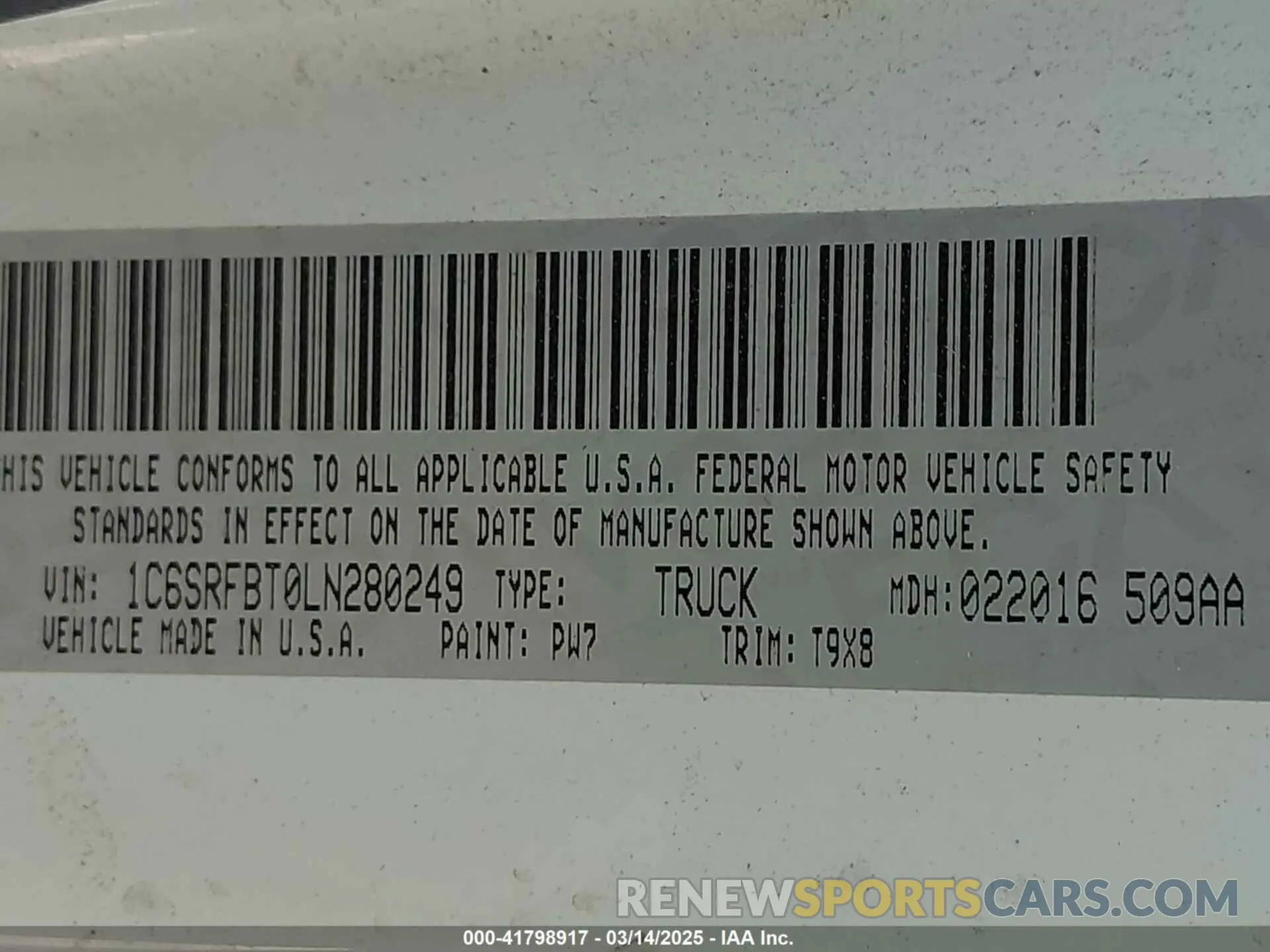 9 Фотография поврежденного автомобиля 1C6SRFBT0LN280249 RAM 1500 2020