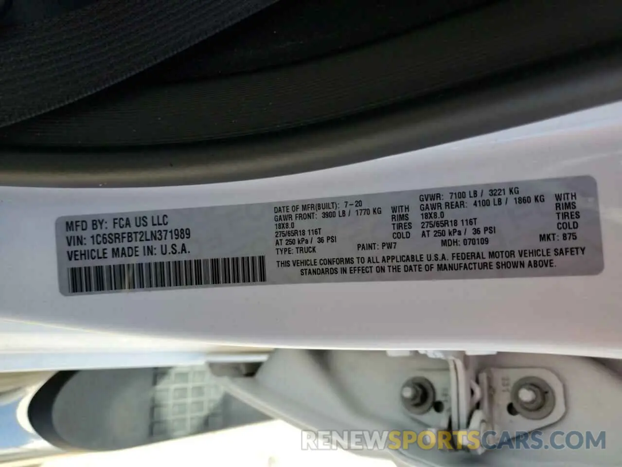 12 Фотография поврежденного автомобиля 1C6SRFBT2LN371989 RAM 1500 2020