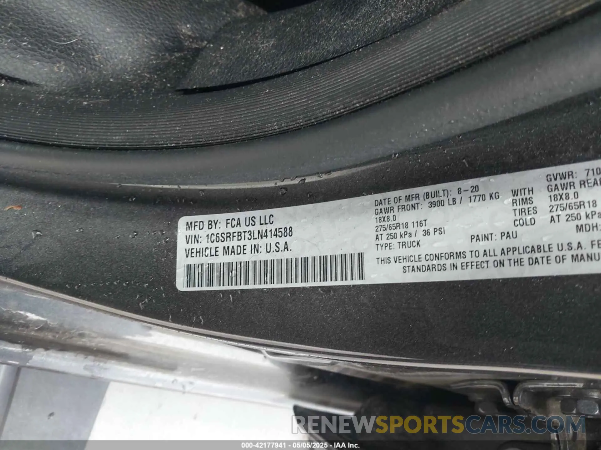 9 Фотография поврежденного автомобиля 1C6SRFBT3LN414588 RAM 1500 2020