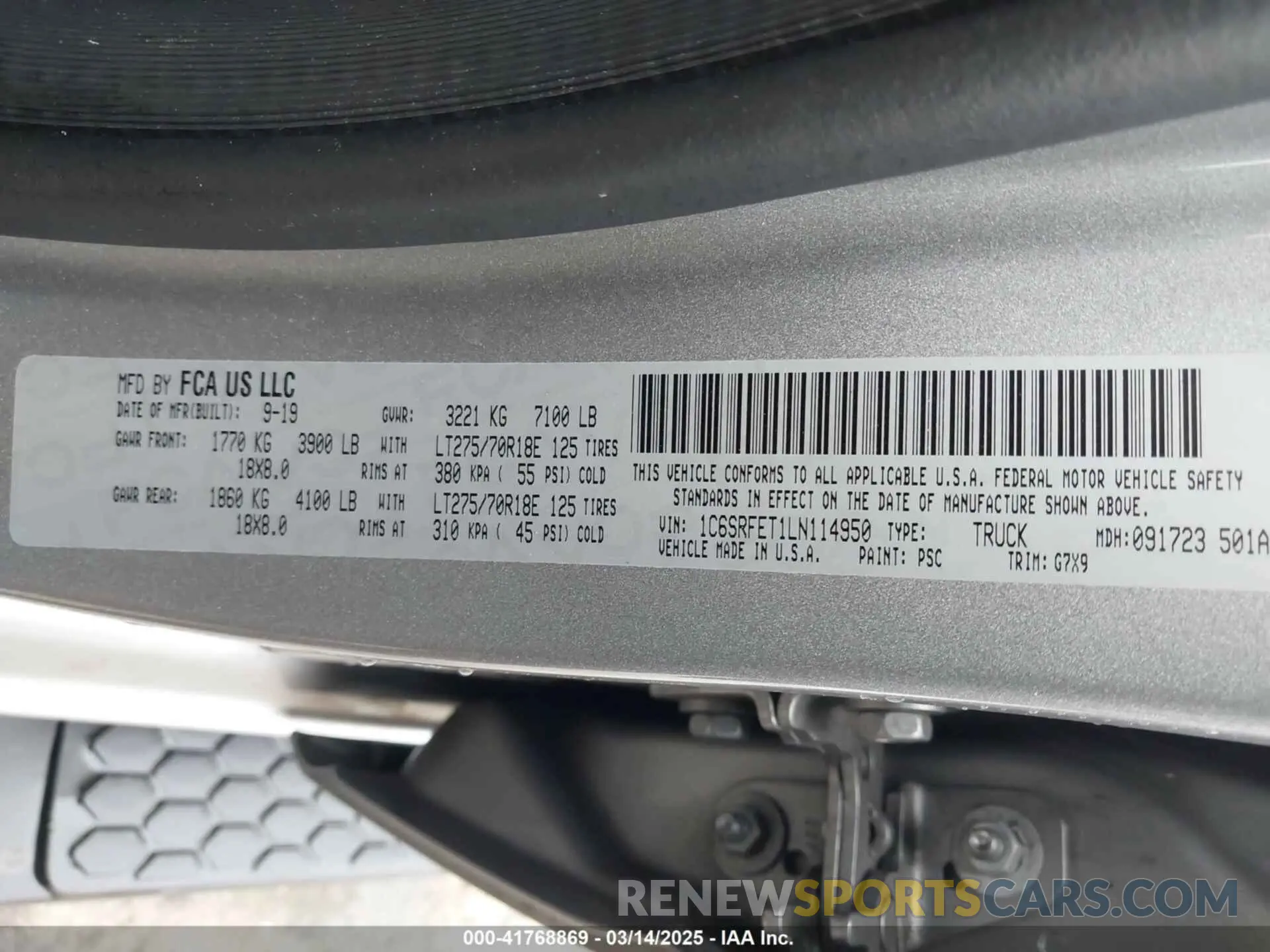 9 Фотография поврежденного автомобиля 1C6SRFET1LN114950 RAM 1500 2020