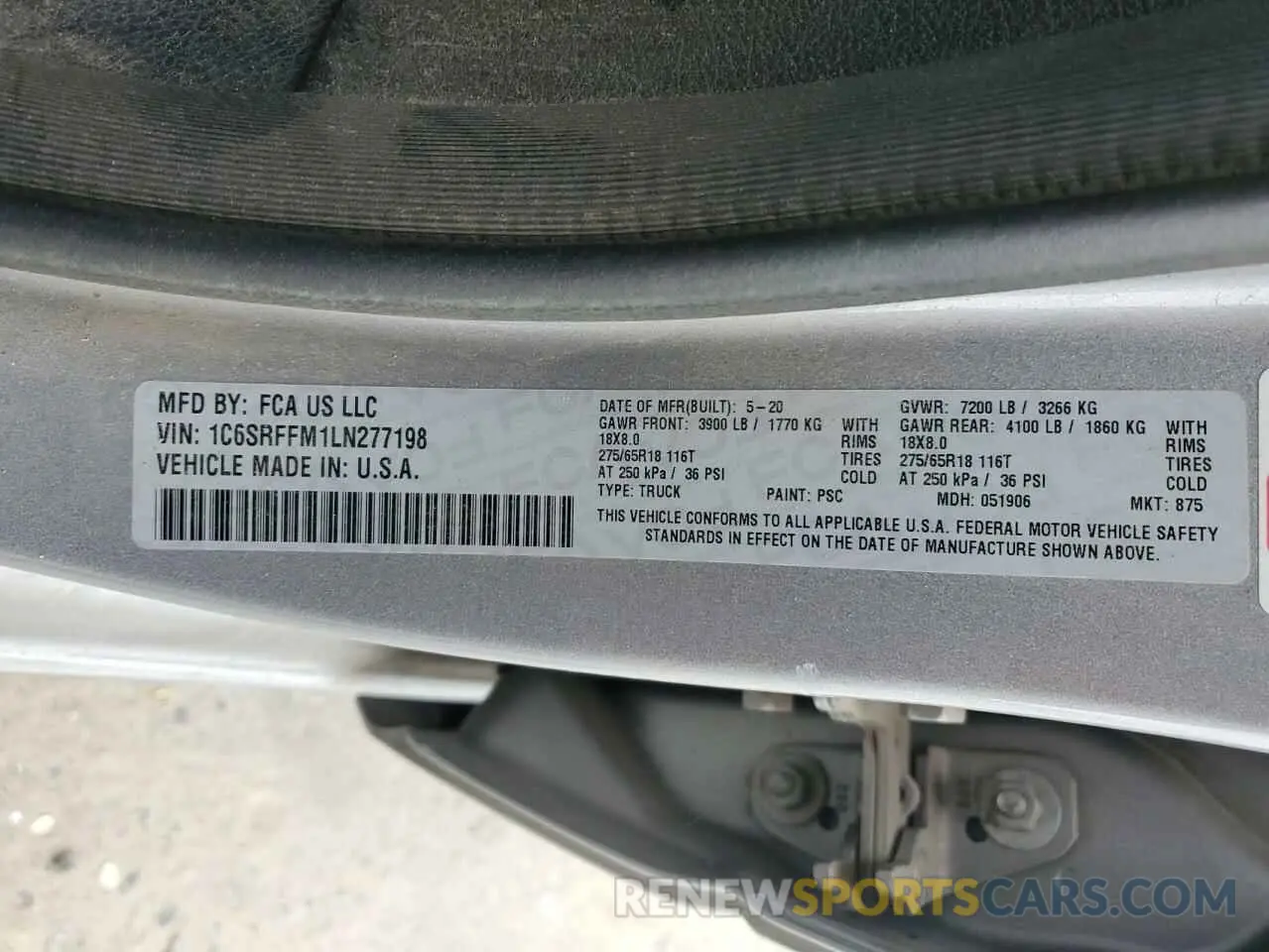 12 Фотография поврежденного автомобиля 1C6SRFFM1LN277198 RAM 1500 2020