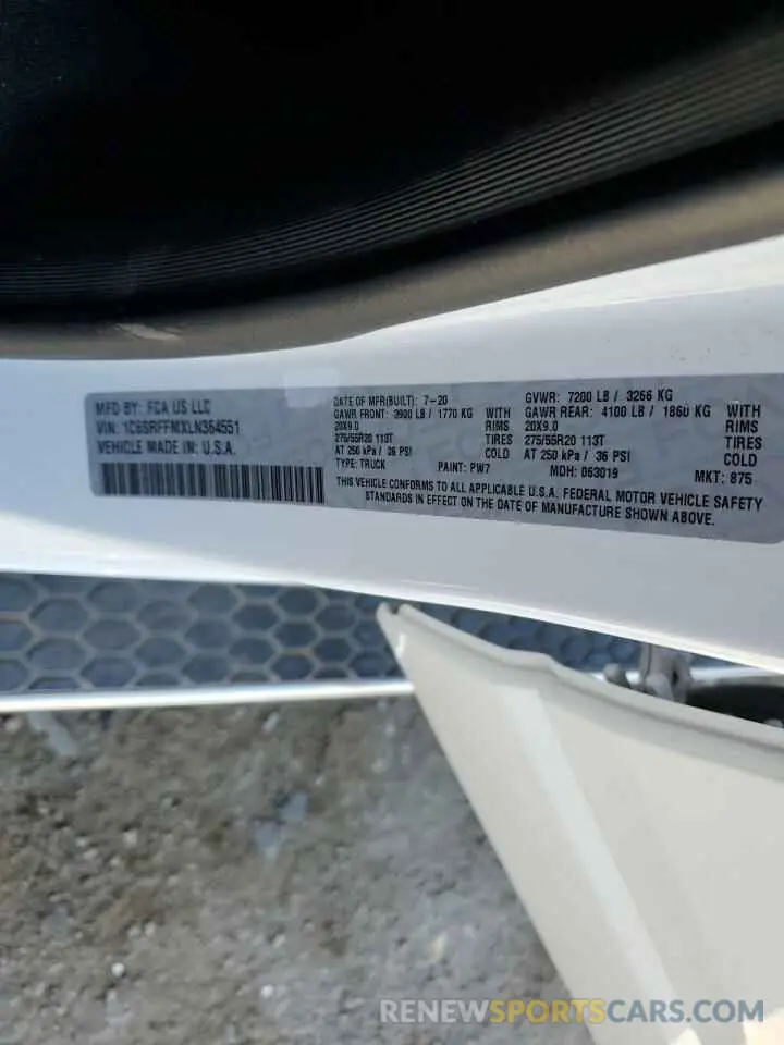 12 Фотография поврежденного автомобиля 1C6SRFFMXLN364551 RAM 1500 2020