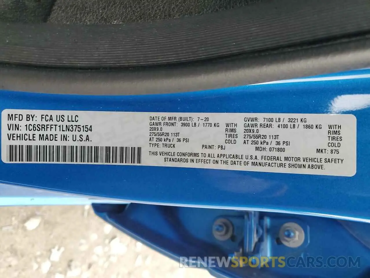 13 Фотография поврежденного автомобиля 1C6SRFFT1LN375154 RAM 1500 2020