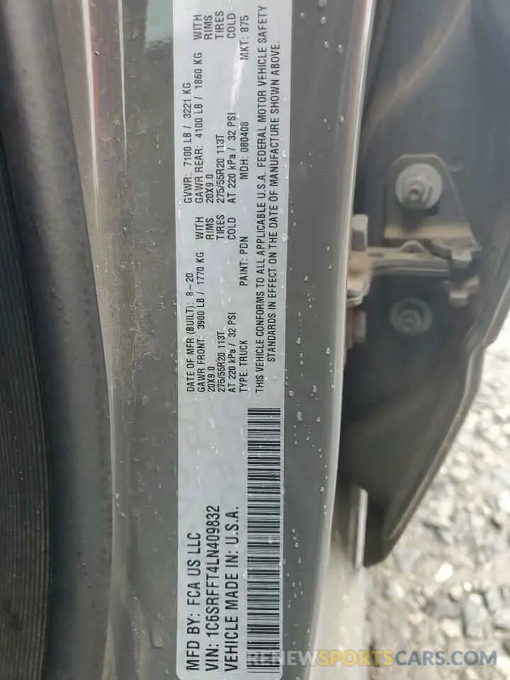 14 Фотография поврежденного автомобиля 1C6SRFFT4LN409832 RAM 1500 2020