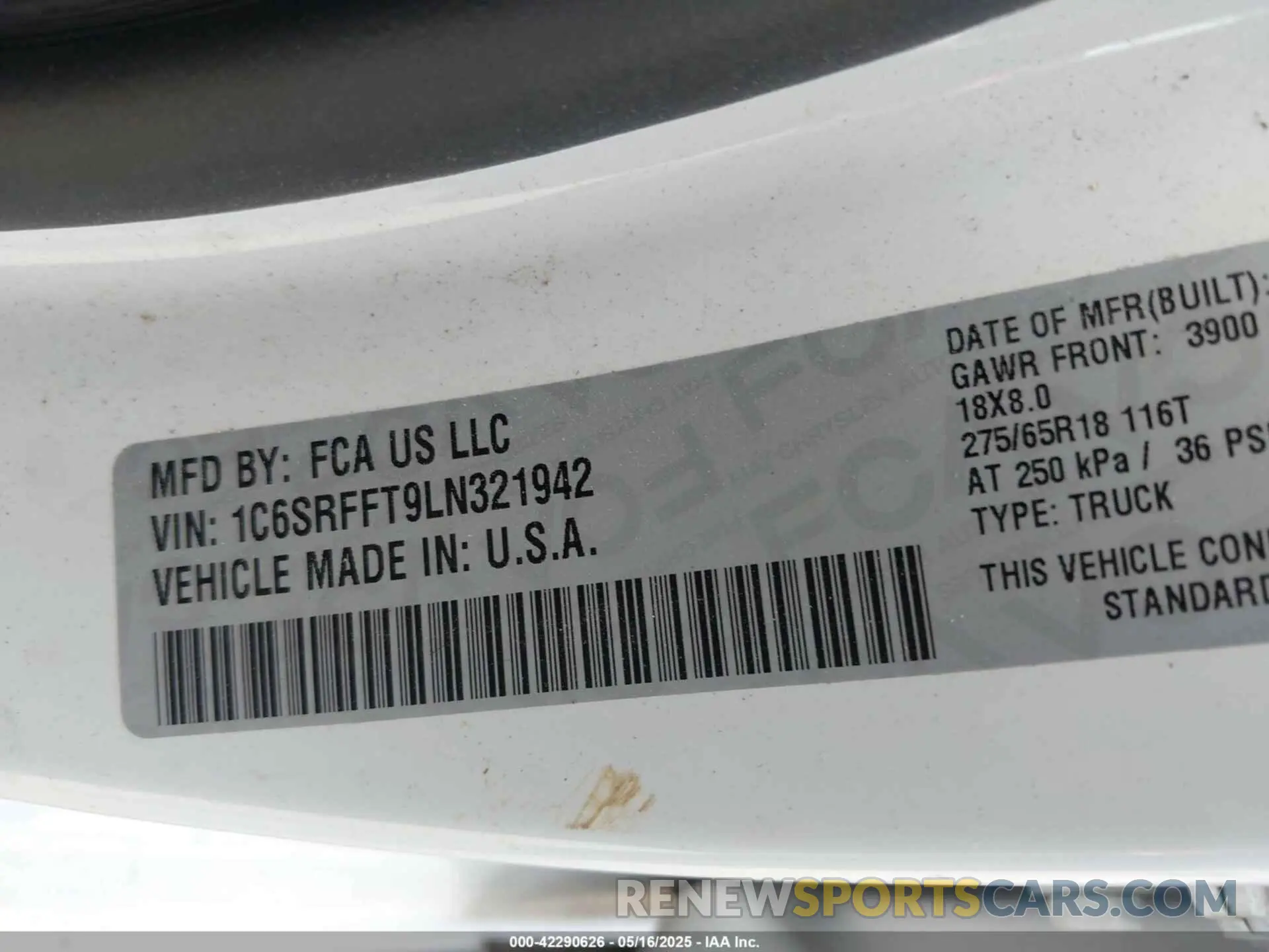 9 Фотография поврежденного автомобиля 1C6SRFFT9LN321942 RAM 1500 2020