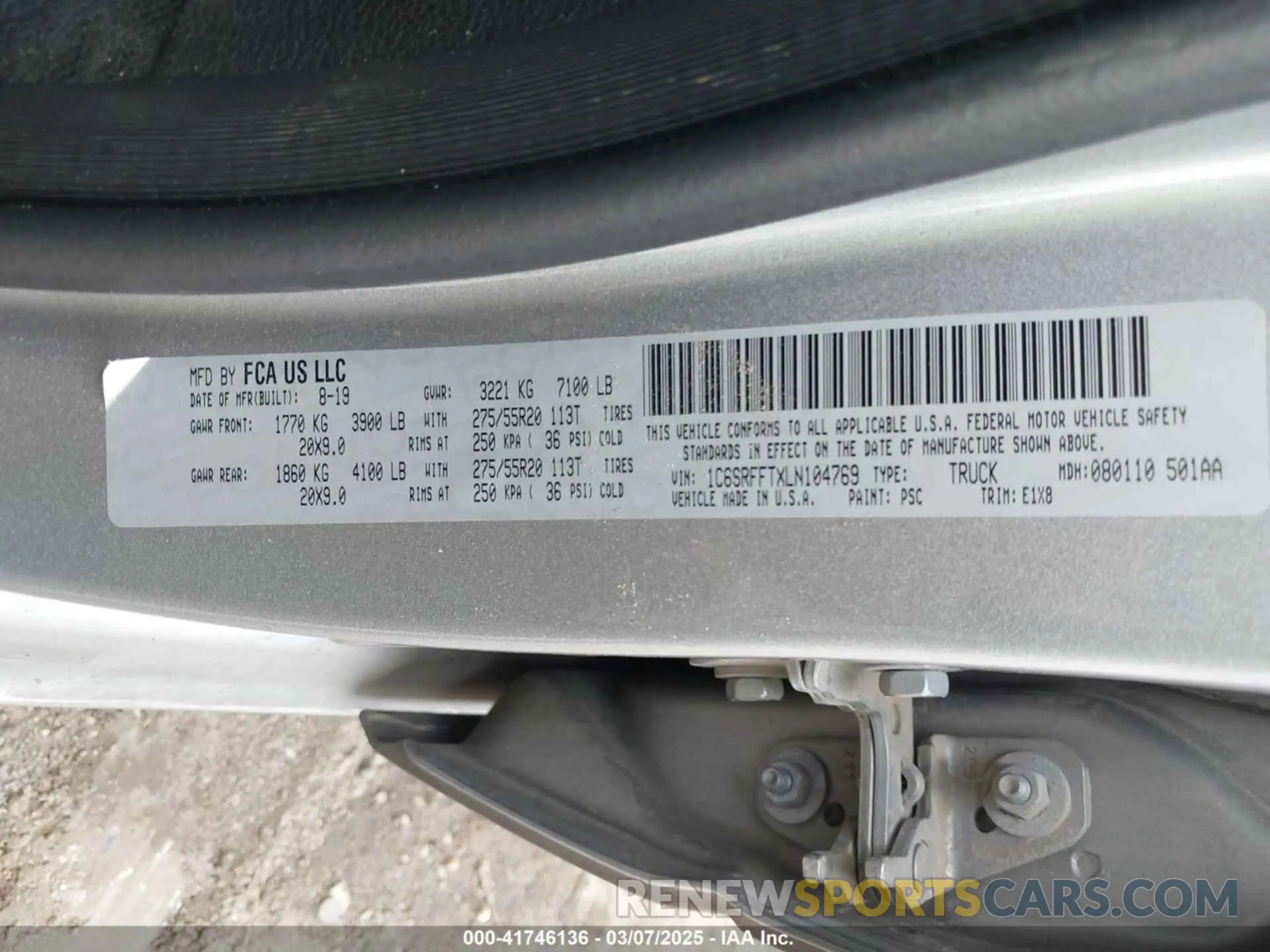 9 Фотография поврежденного автомобиля 1C6SRFFTXLN104769 RAM 1500 2020