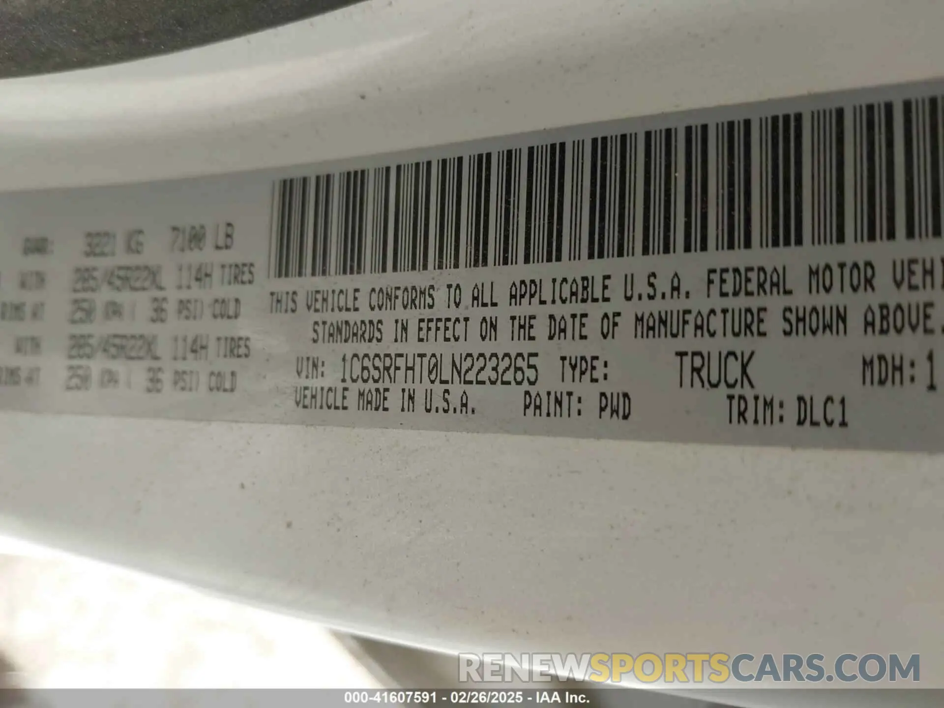 9 Фотография поврежденного автомобиля 1C6SRFHT0LN223265 RAM 1500 2020