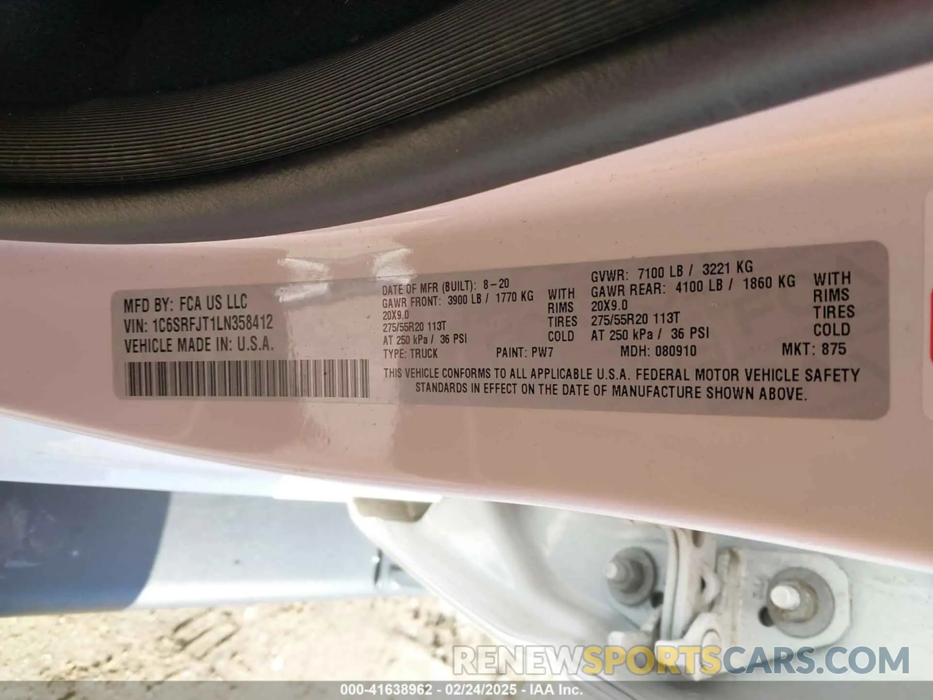 9 Фотография поврежденного автомобиля 1C6SRFJT1LN358412 RAM 1500 2020