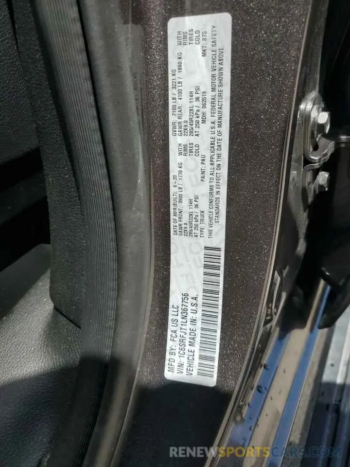 12 Фотография поврежденного автомобиля 1C6SRFJT1LN367756 RAM 1500 2020