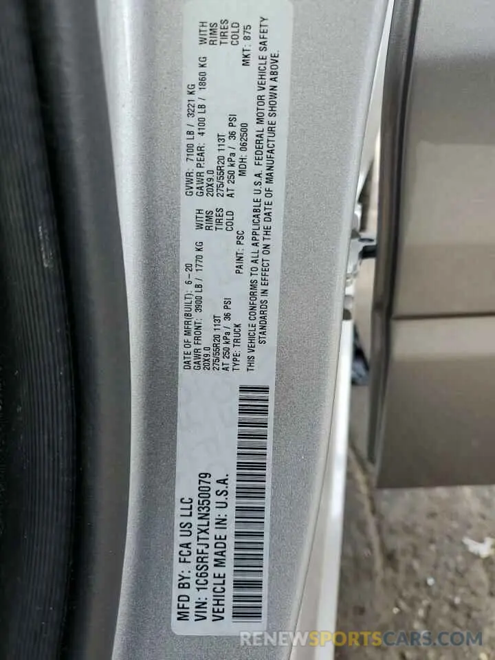 12 Photograph of a damaged car 1C6SRFJTXLN350079 RAM 1500 2020