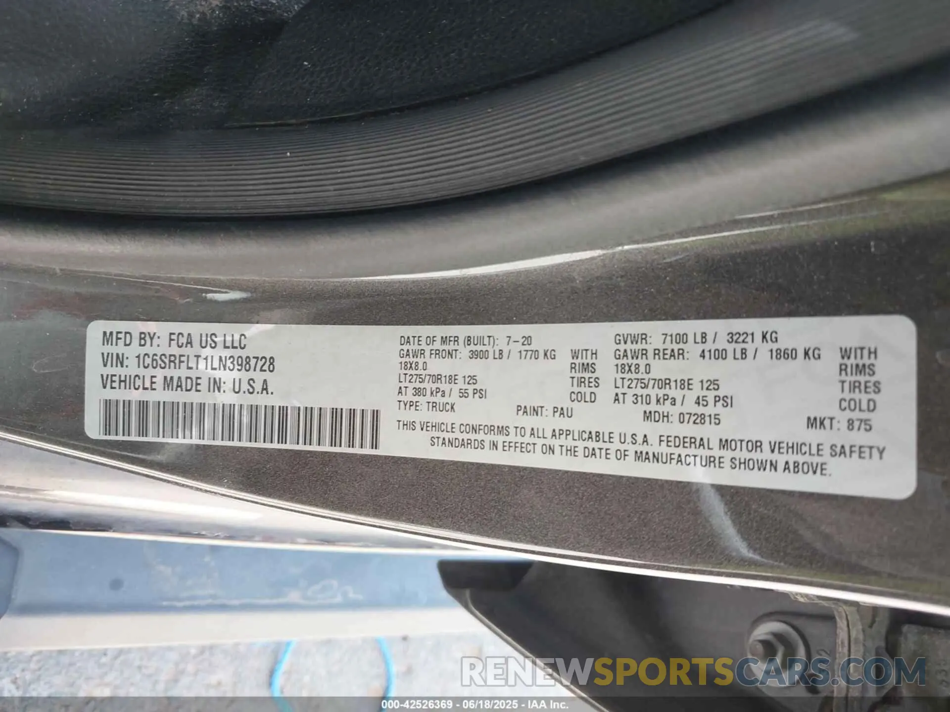 9 Фотография поврежденного автомобиля 1C6SRFLT1LN398728 RAM 1500 2020