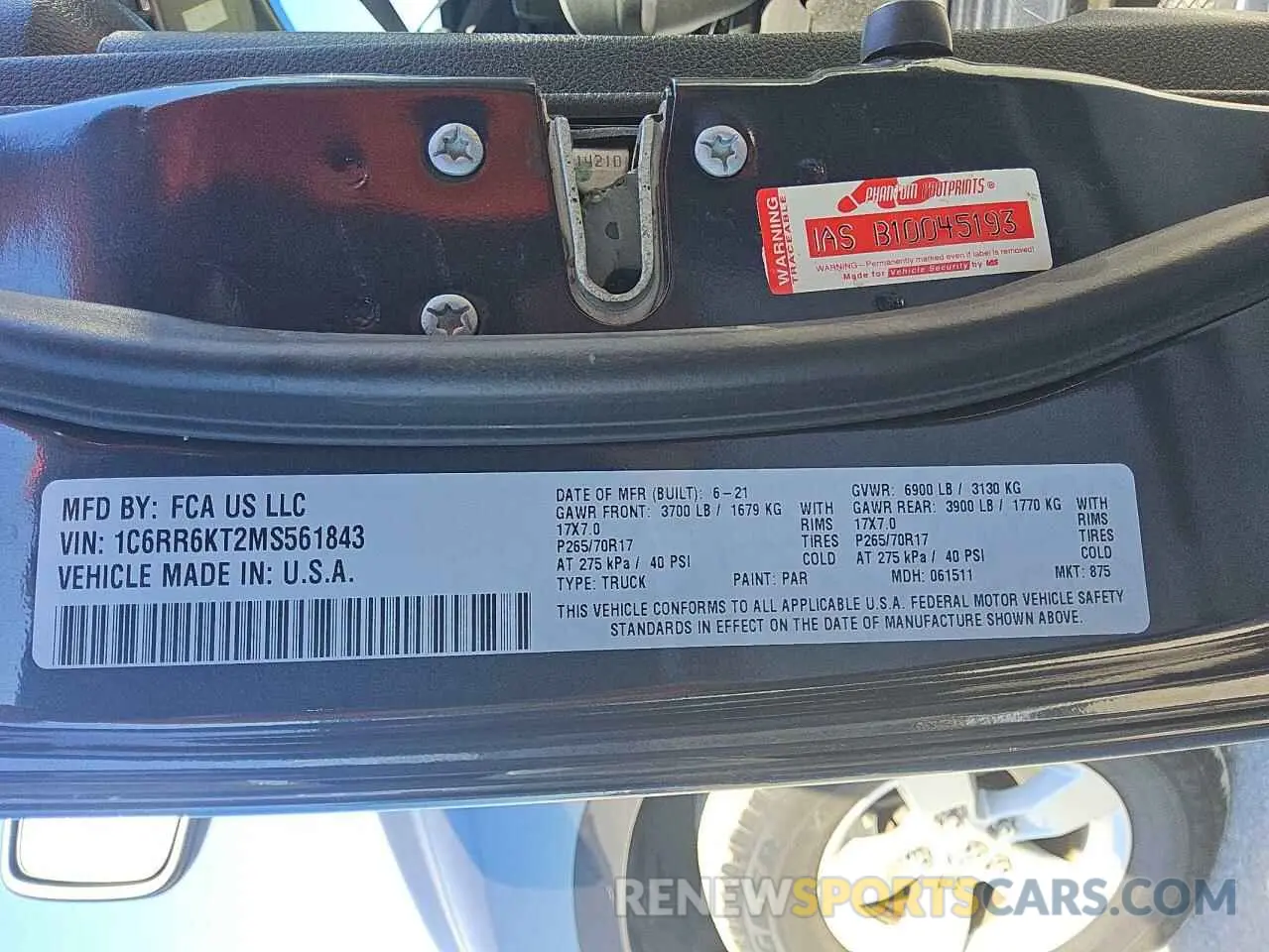13 Фотография поврежденного автомобиля 1C6RR6KT2MS561843 RAM 1500 2021