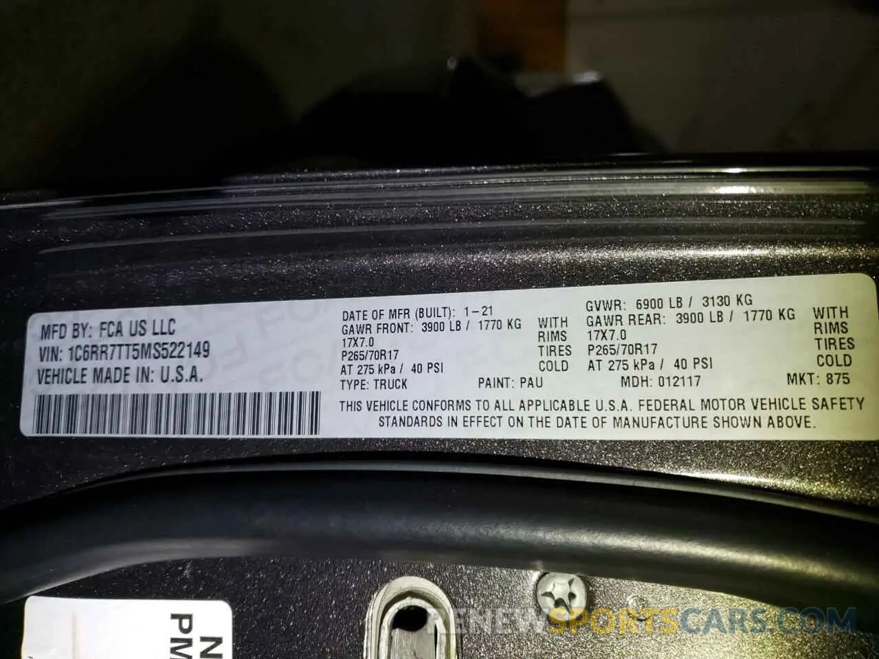 12 Фотография поврежденного автомобиля 1C6RR7TT5MS522149 RAM 1500 2021