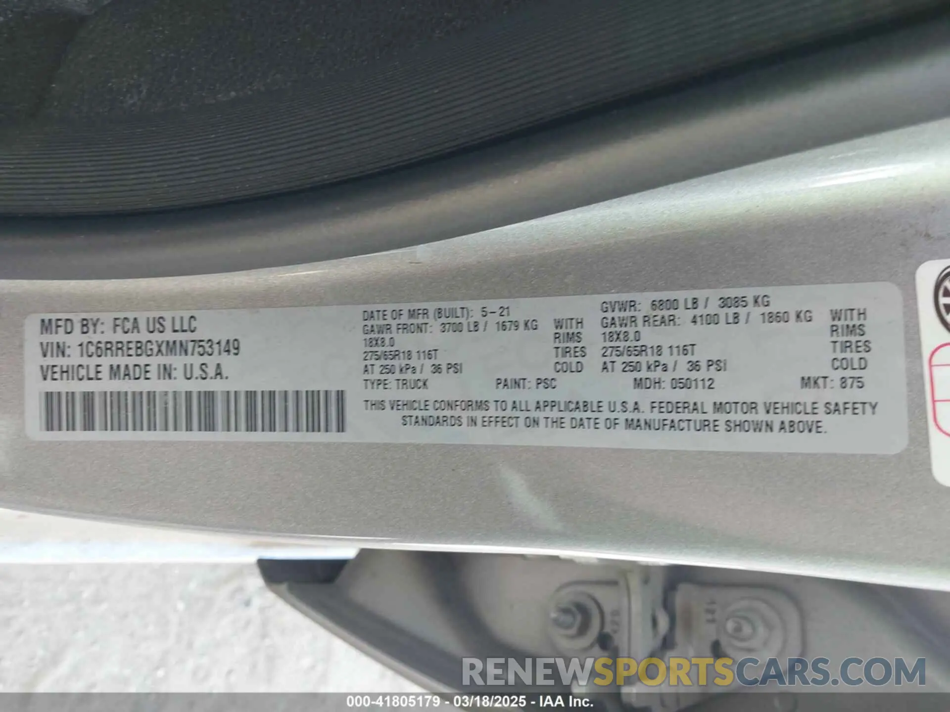 9 Photograph of a damaged car 1C6RREBGXMN753149 RAM 1500 2021
