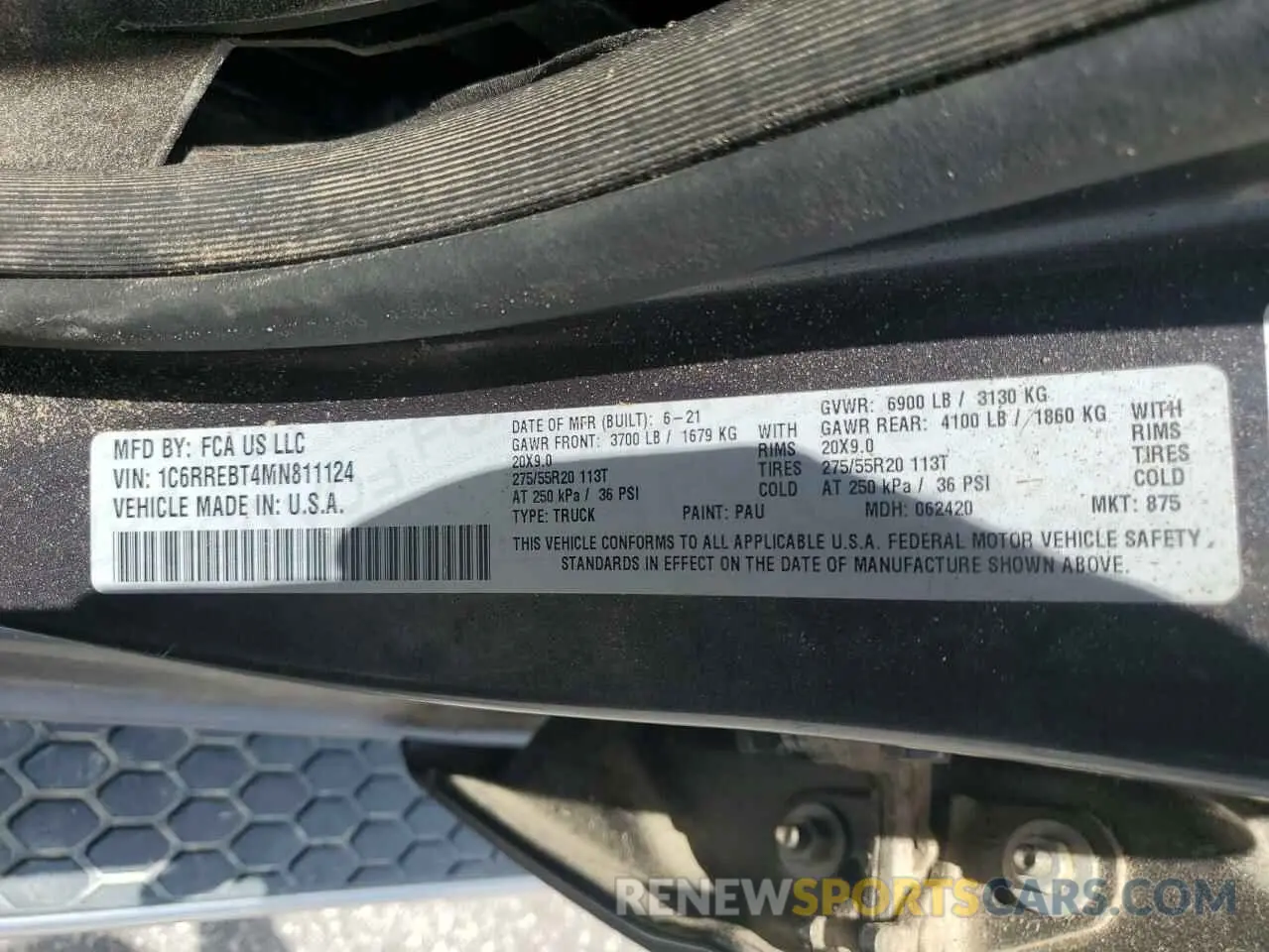 12 Photograph of a damaged car 1C6RREBT4MN811124 RAM 1500 2021