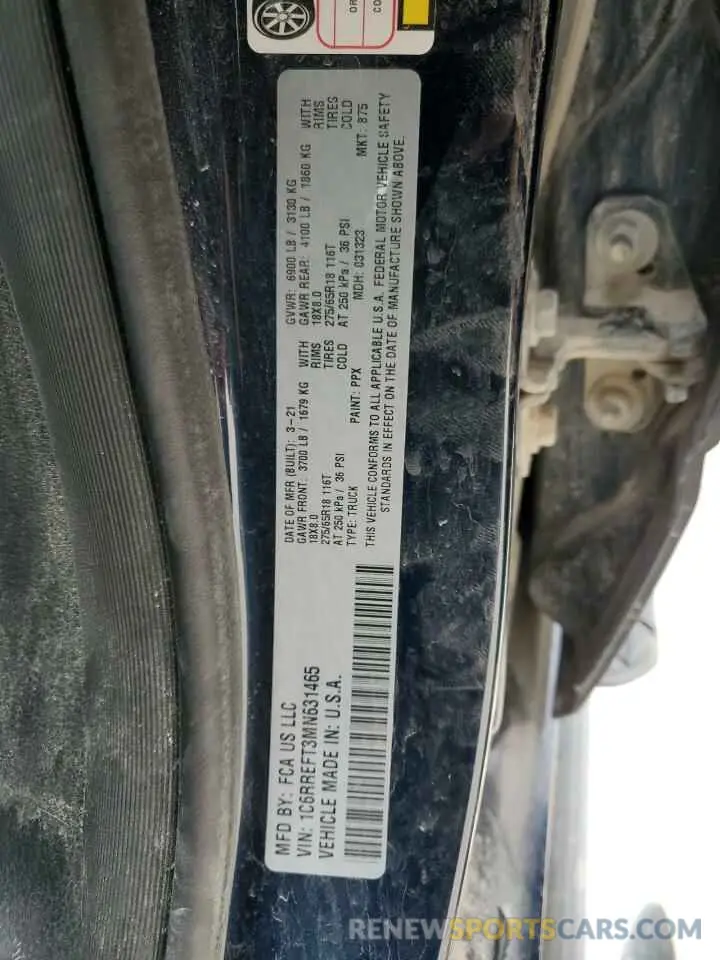 12 Фотография поврежденного автомобиля 1C6RREFT3MN631465 RAM 1500 2021