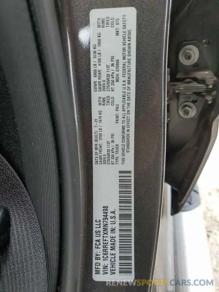 14 Фотография поврежденного автомобиля 1C6RREFTXMN794498 RAM 1500 2021