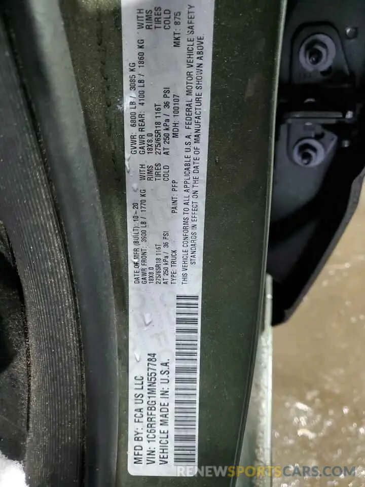 12 Фотография поврежденного автомобиля 1C6RRFBG1MN557784 RAM 1500 2021